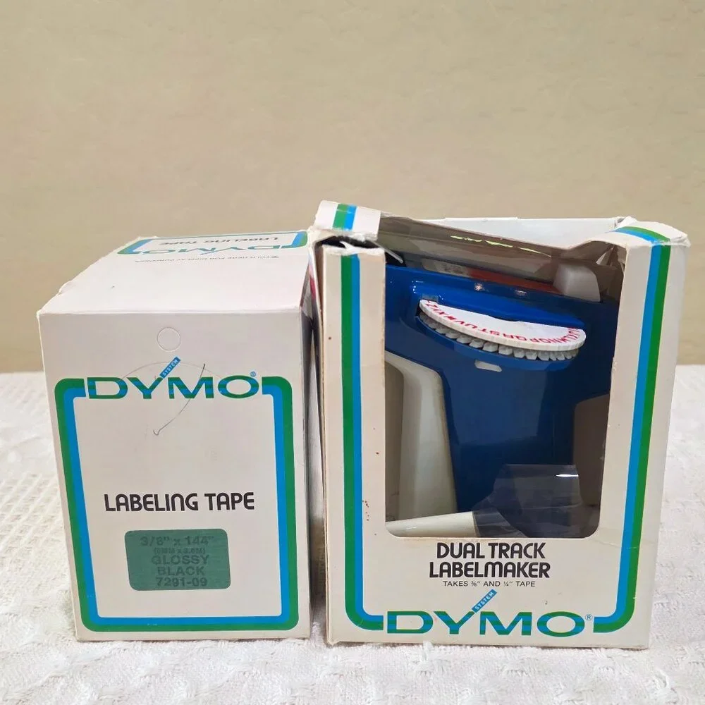 Vintage Dymo Dual Track Label Maker 1895-11 + 8 NIP 7291-09 Labeling Tape Black